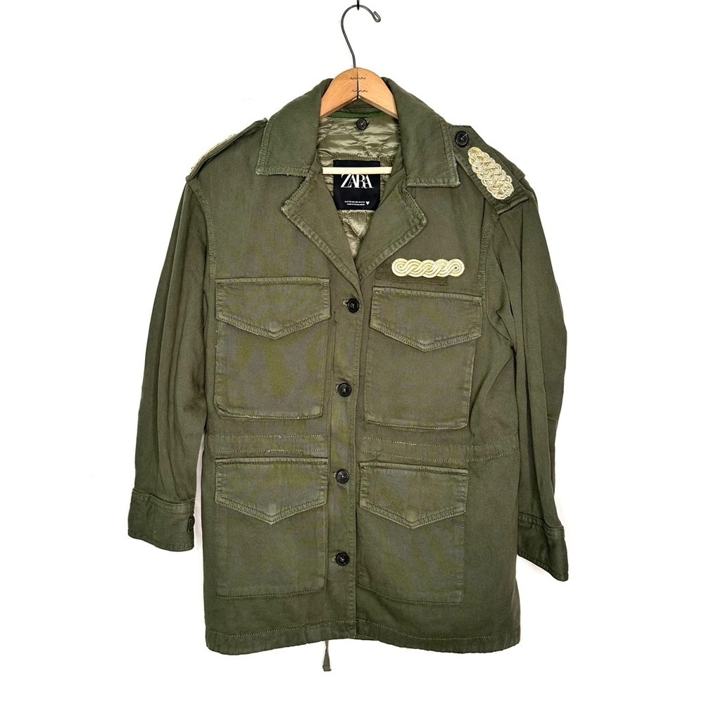 Zara | Green Military Jacket With Removable Quilted Liner Size XS